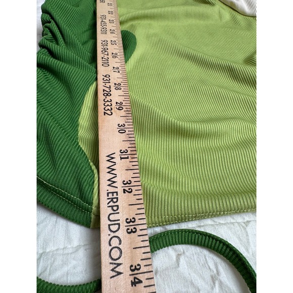 Green Wavy Colorblock Ribbed Ruched Bodycon Mini Dress Large - Picture 5 of 6